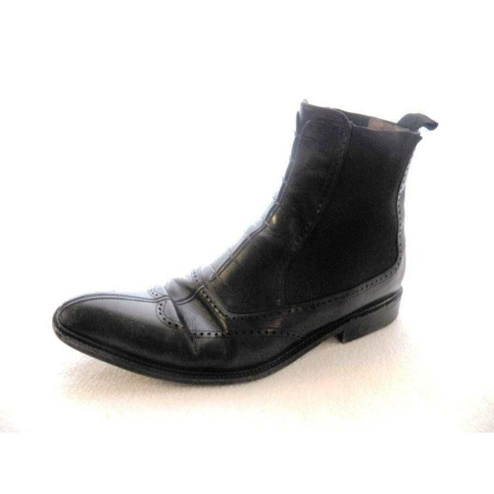 Testoni Black Label Mens 9 Leather Ankle Chelsea Boots Stretch Panel ITALY